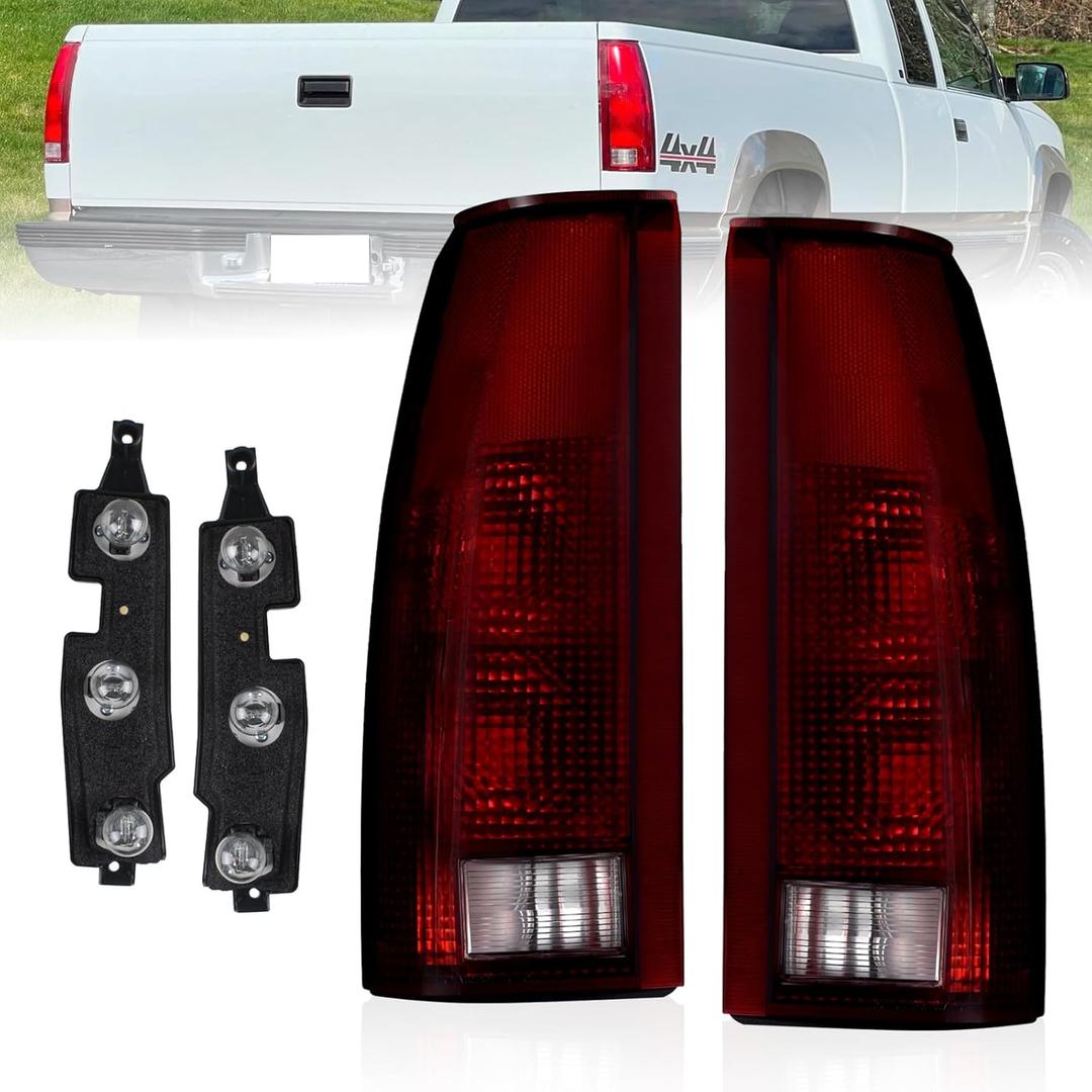 Boine Tail Light Compatible With 1988-1999 Chevy/GMC Silverado Sierra C/K 1500 2500 3500 Suburban Tahoe Blazer Yukon Cadillac Escalade Driver and Passenger Side Rear Light Housing (W/Bulb-Red Smoke)