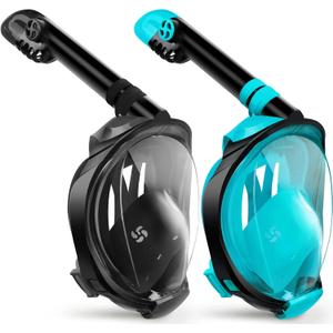 Greatever G2 Snorkeling Gear for Adults 2PCS, Full Face Snorkel Mask with Dry Top Snorkel,Anti-Leak & Anti-Fog Snorkel Mask Adult,Foldable Snorkeling Mask with Camera Mount mesh Bag (Small-Medium, Black + Green)