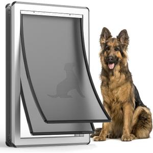 Aluminum XL Dog Door for Exterior Door,Open Size:24.4" H x 13.8" W,Heavy Duty Doggy Door with Enclosed Magnetic Flaps,Extreme Weather Doggie Doors (Silvery, X-Large) (Sliver)