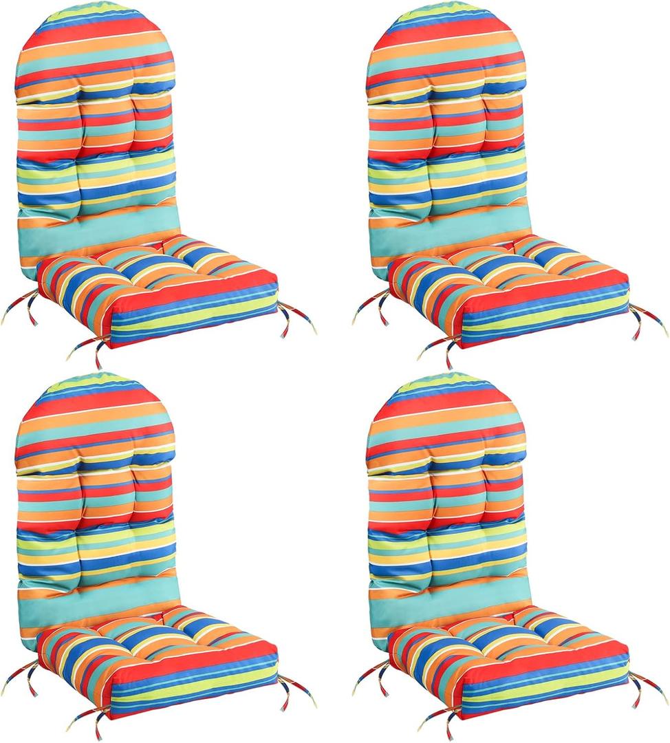 FUNBERRY Patio Chair Cushions Set of 4, Thicken Comfy Cushions for Rocker Non Slip Fade Shield Waterproof High Back with Ties, 4 Pack