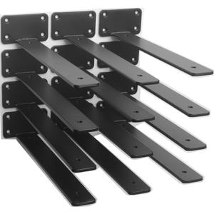 12 Pack - 10 inch Black Hidden L Shelf Bracket (1/5 Inch Thicked) Iron Floating Shelf Brackets Rustic Industrial Metal Brackets for Shelf Support