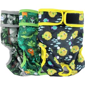 Leekalos Reusable Washable Dog Diapers Female (3 Pack) - Highly Absorbent Doggie Diapers - Size Adjustable Puppy Diapers for Dog Period Panties (Large, Globefish)