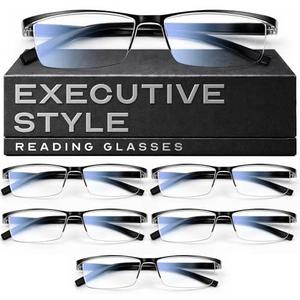 Gaoye 6 pack +3.0 Executive Style Reading Glasses Men - Durable Readers with Blue Light Filtering- Comfortable Fit with TR90 Frames