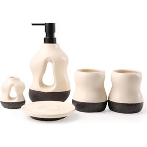 5 PCS Bathroom Accessories Set, Two Toothbrush Cups, Soap Dispenser, one Aromatherapy Decorative Cup, and one soap DishBathroom Organizer for Modern Bathrooms