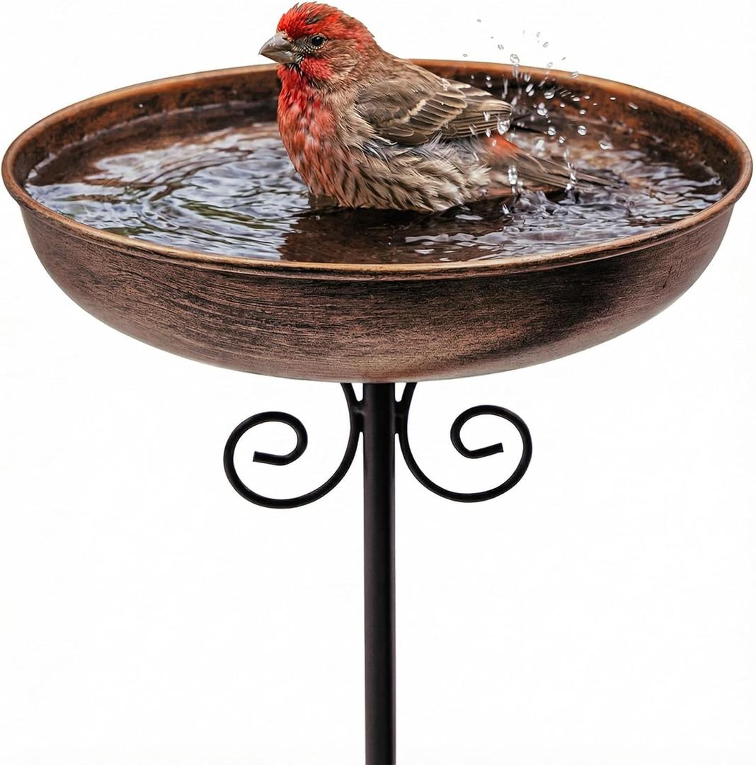 Small Metal Bird Bath for Outdoors, 10" Dia Bowl with Stake Birdbaths Garden Yard Lawn Decor 0.4 Gallon