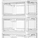 Kmiectse Clear Storage Bins with Lids - 4 Tier Plastic Bins with Wheels, Stackable Storage Bin, Closet Organizers Box for Bedroom, Living Room, 23 QT Folding Box with Magnetic door