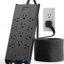 Surge Protector Power Strip 4800J, LeZone 10Ft Long Extension Cord Flat Plug, 12 Outlets 2 USB C 2 USB Ports, Wall Mountable, 20W Desk Charging Station, Black