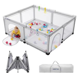 Foldable Baby Playpen, 1-Minute Setup, Lightweight Portable Playpen with Carry Bag, 59"x71" Indoor Outdoor Safty Play Yard for Babies & Toddlers, Light Gray