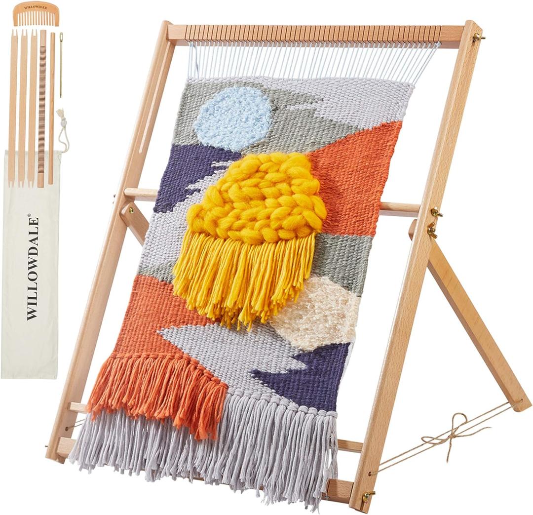 WILLOWDALE 25.2" H x 19.3" W Weaving Loom with Stand Wooden Multi-Craft Weaving Loom Arts & Crafts, Extra-Large Frame, Develops Creativity Weaving Frame Loom with Stand for Beginner