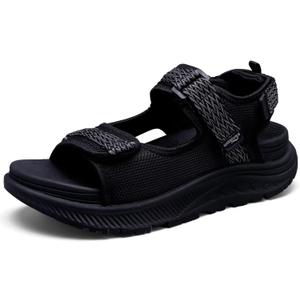 WateLves Womens Wide Orthopedic Diabetic Sandals Summer Walking Hiking Water Outdoor Sandals with Adjustable Strap Comfortable Plantar Fasciitis Arch Support (9, Black)