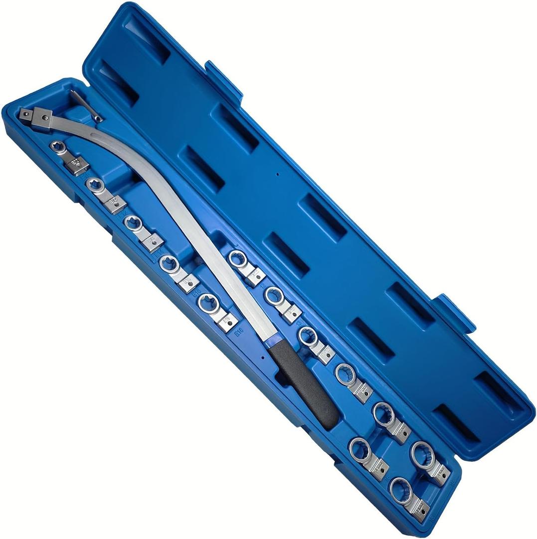 15PCS Universal Serpentine Belt Tensioner Tool Kit - 12-Point 12-19mm (0.47"-0.74") Wrench Set for Timing Belt Pulley Removal, Engine Nut Bolt Screw Remover