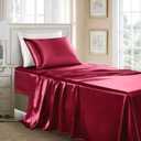 Satin Sheets Twin XL Size - 3 Pieces Luxury Silky Soft Bed Sheets, Wrinkle-Free Burgundy Satin Silk Sheet Set with 1 Deep Pocket Fitted Sheet, 1 Flat Sheet, 1 Pillow case