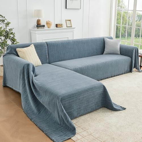 Houmiggle Sectional Couch Covers 2 Pieces with Herringbone Pattern, Washable L Shaped Couch Cover Blanket for Sectional Sofa, Sofa Protector Slipcovers, Large: 71"x102"+71"x110", Blue