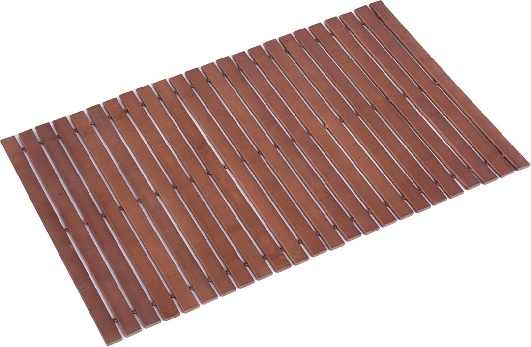 Bamboo Bath Mat Bathroom Rugs Floor Wood Shower Bathtub Waterproof Non Slip Accessories 16x24 Inch Easy to Clean, Walnut Bamboo, 1 pc