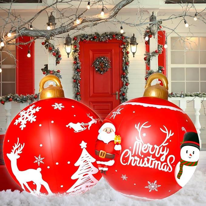 Jetec 3 Pcs 32 Inch Giant PVC Inflatable Christmas Ball Inflatable Decorated Ball Large Xmas Inflatables Ornaments Decorations for Xmas Holiday Outdoor Blow up Yard (Vibrant Color, Dot)