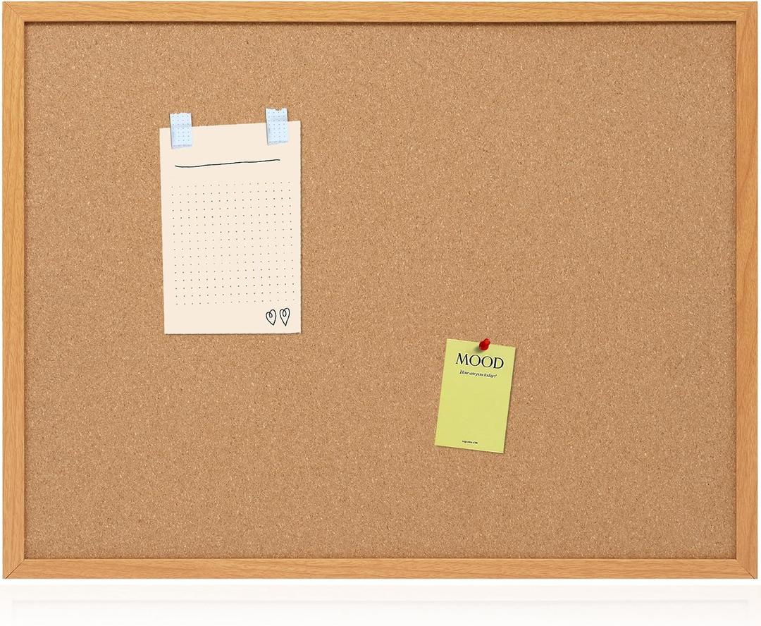 Board2by Cork Board Bulletin Board 24 x 36, Wood Framed Corkboards for Wall Decor, Hanging Office Message Board, Large Wall Mounted Notice Pin Board with 15 Push Pins for School, Home & Office, 1 Pack 24" X 36"