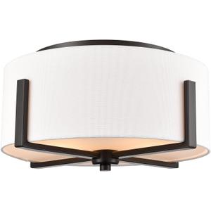 Flush Mount Ceiling Light Fixture with Linen Shade Oil Rubbed Bronze 2- Light Drum Ceiling Light Modern Light Fixture for Bedroom Living Room Kitchen
