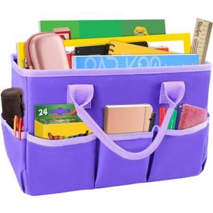 ZKOO Art Organizer Desktop Craft Storage Tote Bag for Crafts, Sewing, Paper, Art, Canvas, Supplies Storage Organization with Handles for Travel or Daily Use (Purple, Small)