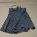 OYOANGLE Women's Vintage Bowknot Spaghetti Strap Denim Romper Sleeveless Wide Leg Jean Short Jumpsuits XL