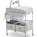 BabyBond Portable Baby Changing Table with 2 Storage Baskets, Foldable Changing Table Dresser Diaper Changing Table Height Adjustable Changing Station for Infant and Newborn(Beige)