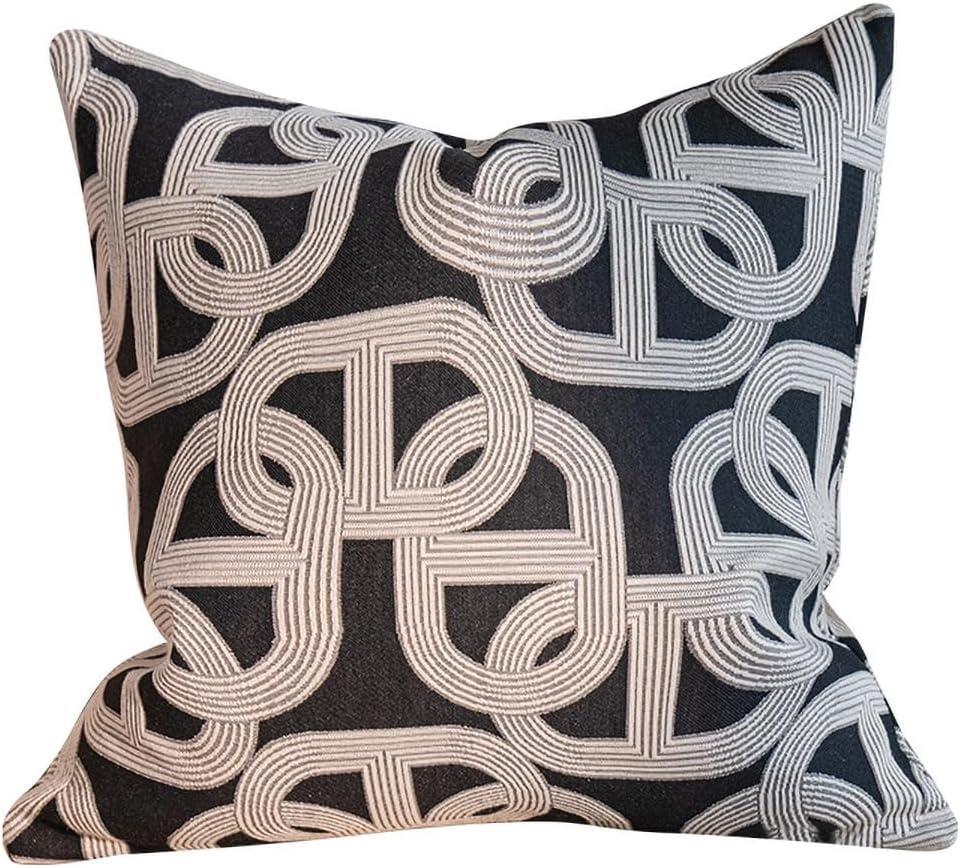 20x20'' inches Throw Pillow Cushion Covers - Black Embroidery Pig Nose Horseshoe Luxury Modern Style Couch Sofa Pillow Cover for Living Room Bedroom