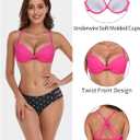 Colloyes Women's Push Up Bikini Top Twist Front Underwire Molded Soft Pads Vintage Bikini Swimsuits Tops, Pink, M