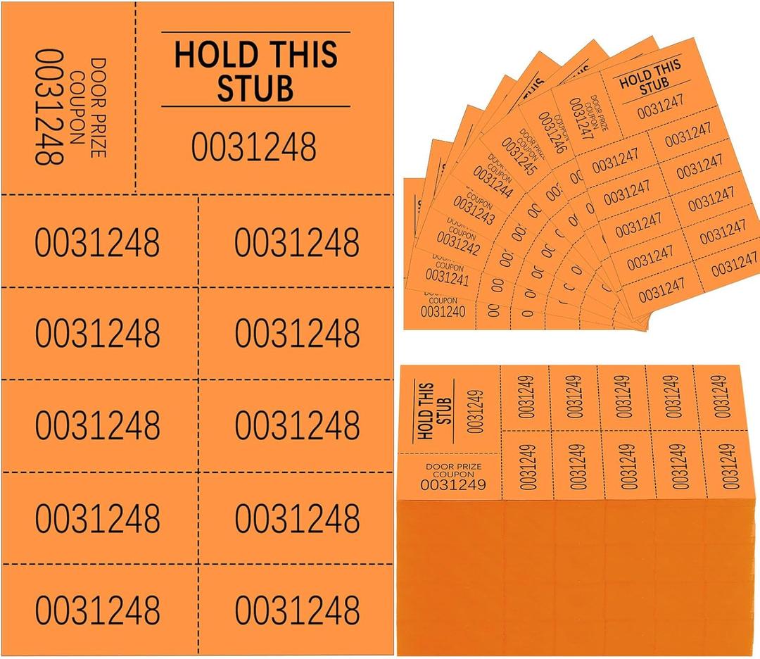 Kosiz 504 Sheets Raffle Auction Tickets with 10 Bid Numbers Raffle Tickets for Silent 10 Bid Numbers Basket Auction Church Events(Orange)
