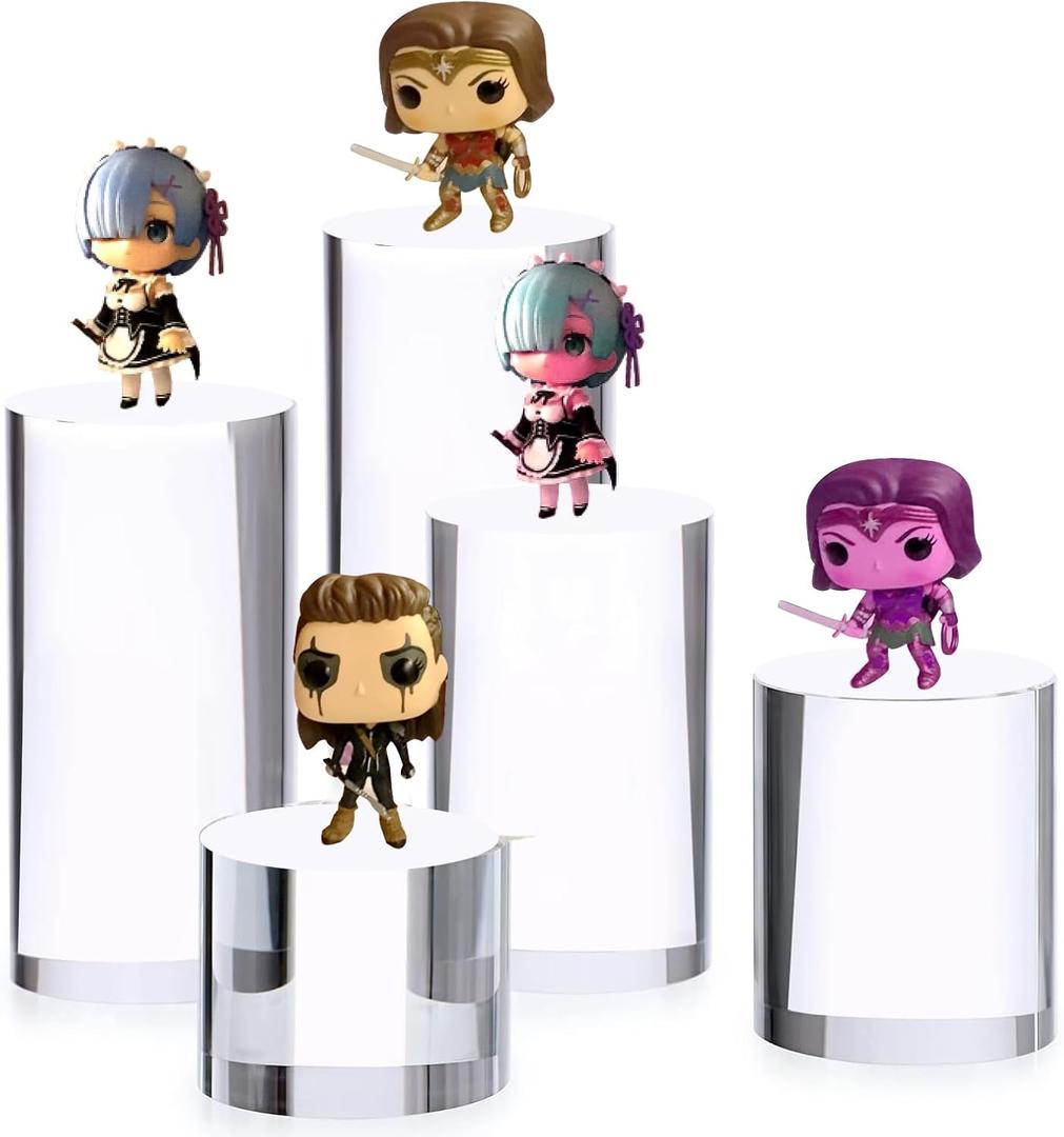 HESIN Clear Acrylic Display Riser Jewelry Stand 5 Tiers Round Shape, For Figures Home Ornament Earrings Small Collectibles Display Blocks (clear round) (transparent)