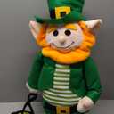 Yerliker 1 Pcs Large St Patrick's Day Leprechaun Plush Decor 28 to 37 Inch Porch Standing St Patrick's Green Leprechaun Plush Doll with Retractable Spring Legs for Home Yard Indoor Outdoor Decoration