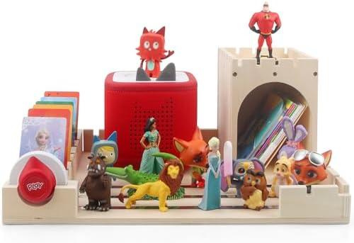 Enchanted Castle Organizer for Tonies - Wooden Storage Shelf Compatible with Toniebox 2/1 Player & Tonieplay, Magnetic Display Holds 30+ Figures, Unpainted Natural Wood Shelf for Kids Room Décor