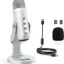 ZealSound USB Microphone,Condenser Computer PC Mic,Plug&Play Gaming Microphones for PS 4&5.Headphone Output&Volume Control,Mic Gain Control,Mute Button Vocal,YouTube Podcast on Mac&Windows(Silver)