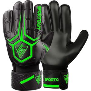 Sportout Goalie Gloves, Goalkeeper Gloves with Finger Protection, Breathable Soccer Goalie Gloves, 4mm Latex, for Kids Youth and Adult (8, Green)