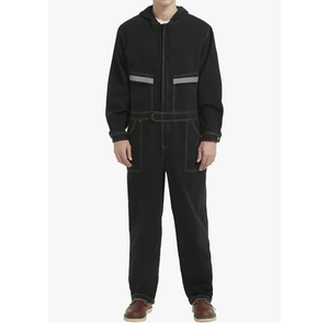 Mens Denim Work Coveralls with Hood Heavy Duty Work Jumpsuit Loose Fit Coverall Hi Viz Mechanic Jeans Overalls, M