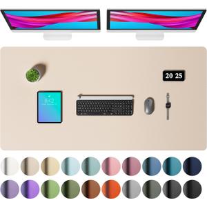 Aothia Faux Leather Desk Mat Large Mouse Pad, Non-Slip PU Leather Blotter, Waterproof Writing Surface for Office and Home (Beige, 47.2" x 23.6")