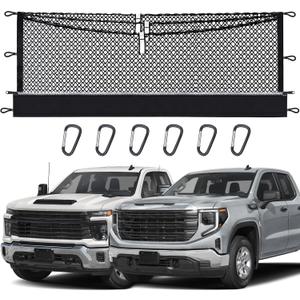 3-Layer Cargo Net for Chevrolet Silverado, GMC Sierra 1500/2500HD/3500HD 2019-2026, Zipper Bag Truck Bed Net for Groceries, Heavy Duty Oxford Cargo Organizer Storage Nets with Carabiners