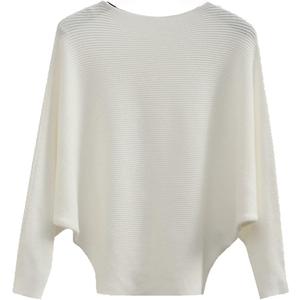 Ckikiou Women's Lightweight Oversized Boat Neck Sweaters Tops Dolman Batwing Sleeve Ribbed Knitted Pullovers (White) One Size