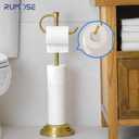 RUMOSE Toilet Paper Holder Stand for Floor, Brushed Nickel Adjustable (12.4" to 22.8") Bathroom Toilet Tissue Holder, Free Standing Toilet Paper Roll Holder with Storage, Stainless Steel