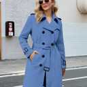 Betusline Women's Double Breasted Waterproof Trench Coat Classic Lapel Overcoat with Belt (Blue, M)