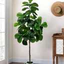 Artificial Fiddle Leaf Fig Tree 6FT - Large Fake Tree with White Planter, Tall Faux Ficus Lyrata Tree Floor Plants for Indoor Home Decor Office Living Room Housewarming Gift, 1Pack