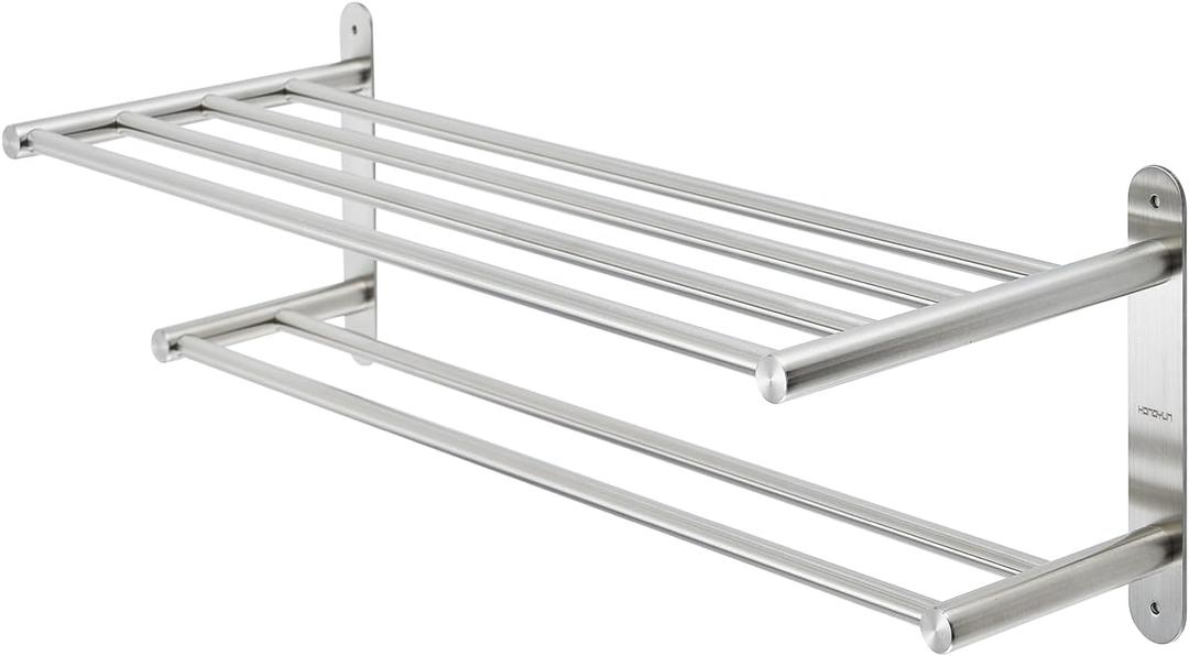 Bathroom Towel Rack with 24-Inch Multilayer Hotel Racks 304 Stainless Steel Towel Bar Shelf Wall-Mounted Brushed Finish Bar with Towel Shelves,2-Tier Bar Mounted