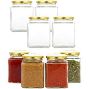 Glass Jars With Lids, 8 Pack Canning Jars Small Glass Jar Airtight Storage Jar For Jam, Spices, Honey, Jelly, Snacks, Candies, Baby Shower, Wedding Favor (Gold lid, 24.7, ounces)