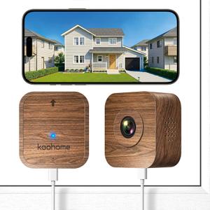 2K Window Camera for Indoor & Outdoor Home Security,Color Night Vision,Anti-Glare,24/7 Recording,Free 3-Day Cloud Storage,Dual-Band WiFi,AI Human Detection,Magnetic Mount,Walnut Wood Design