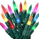 PREXTEX Multi Colored Christmas Tree Light String - Twinkle 200 Lights Mixed Color with Green Wire - 40 ft Outdoor Mardi Gras Lights for Holiday and Indoor Decorations