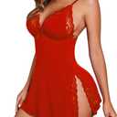 Avidlove Women's Lingerie Sexy Nightwear Spaghetti Strap Nightgown Baby doll Chemise (Large, Red)