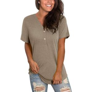 LAISHEN Women's V Neck Summer Tops Casual Henley Button Down T Shirts Tunic 2024 (XL)