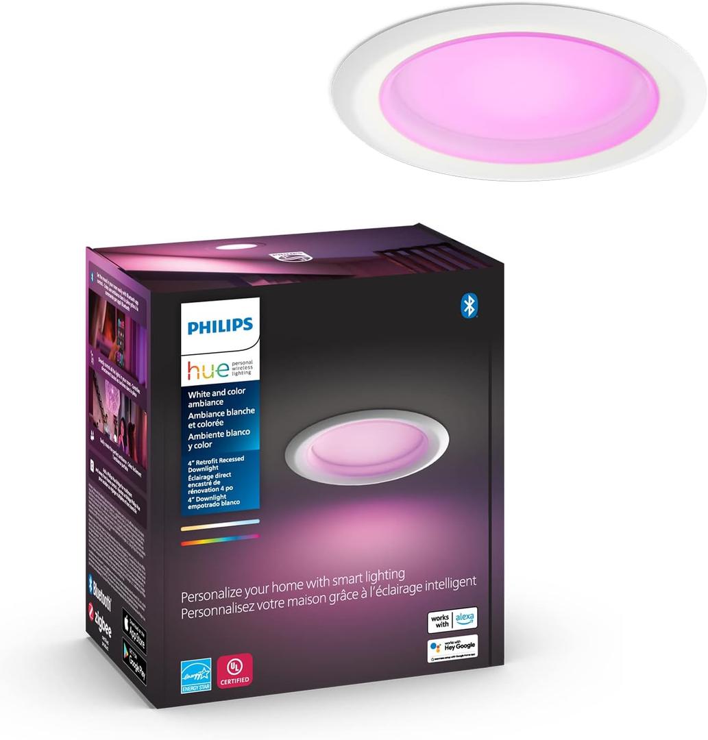 Philips Hue White and Color Ambiance Extra Bright High Lumen Dimmable LED Smart Retrofit Recessed 4" Downlight Compatible with Amazon Alexa Apple HomeKit and Google Assistant (1 Pack)