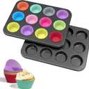 WIBIMEN Muffin Pan with 24 Silicone Cupcake Baking Cups - Non-stick Regular Size Cupcake Pan - Reusable Muffin Tin Baking Pans Set for Making Muffin Cakes, Tart, Bread(2PCS: 12-Cup Regular)