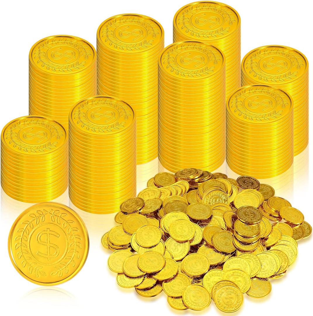 Hanaive 600 Pcs Pirate Gold Coins Plastic Treasure Play Toy Coins Fake St. Patricks Doubloon for Pirate Party Favors Supplies Treasure Hunt Game Teachers Classroom Reward