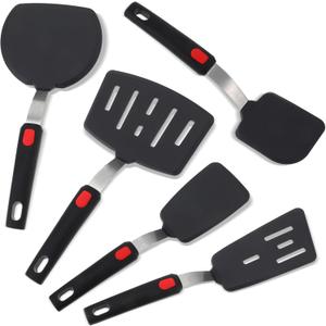 Silicone Spatula Turner Set, 5-Pack 600F Heat Resistant Non-Stick Silicone Turner Spatulas Set, Large Cooking Kitchen Utensils for Baking Burgers Omelets Pancakes Cooking, Dishwasher Safe