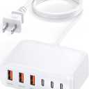 USB C Charger Block, 100W GaN 6 Port PD USB C QC USB A Wall Charger Adapter Plug Cube, Super Fast Type C Charging Station Hub for iPhone 17 16 15 14 13 Pro Max iPad Samsung Pixel 5ft Extension Cord